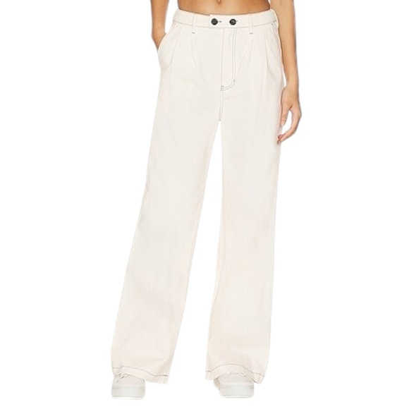 Monrow Wide Leg Pants In Off White Pockets High Rise Women’s M mom pleats - Picture 14 of 14